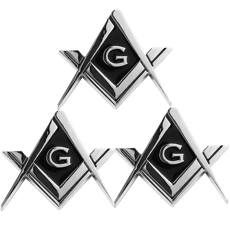 CREATRILL 3 Pack 2.75" Chrome Plated Masonic Car Emblem Mason Square and Compasses Auto Truck Motorcycle Decal Gift Accessories - Image 1